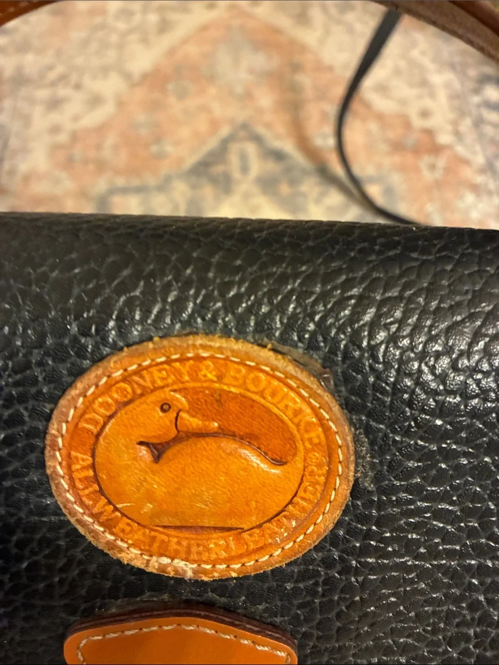 Dooney & Bourke Black Pebbled Leather Top-Handle Satchel‎ with Brown Trim